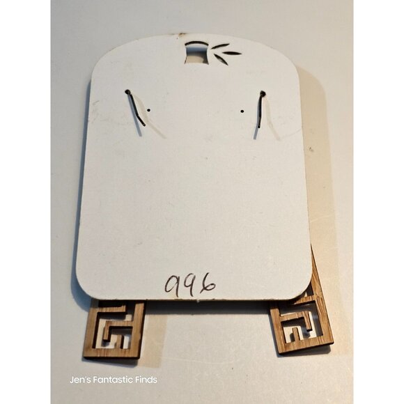 Green Tree Jewelry Bamboo Earrings Geometric Pattern Made In USA Sustainable Woo - Picture 3 of 4